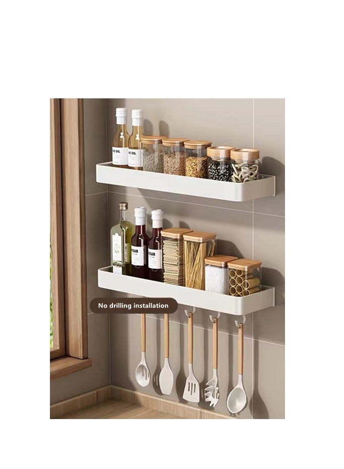 Kutis 2-Piece Kitchen Aluminium Alloy Wall Organizer with 5 Hook Bathroom Wall Mounted  Storage Shelves White 40x13x4 CM - Image 1