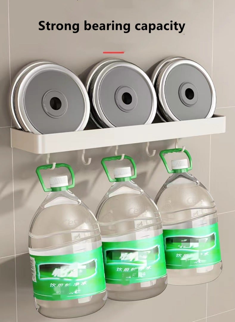 Kutis 2-Piece Kitchen Aluminium Alloy Wall Organizer with 5 Hook Bathroom Wall Mounted  Storage Shelves White 40x13x4 CM - Image 4