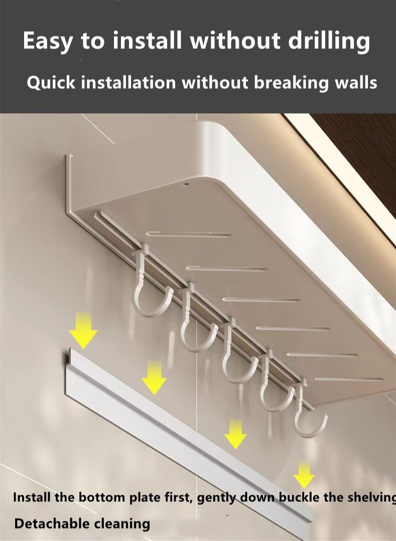 Kutis 2-Piece Kitchen Aluminium Alloy Wall Organizer with 5 Hook Bathroom Wall Mounted  Storage Shelves White 40x13x4 CM - Image 5
