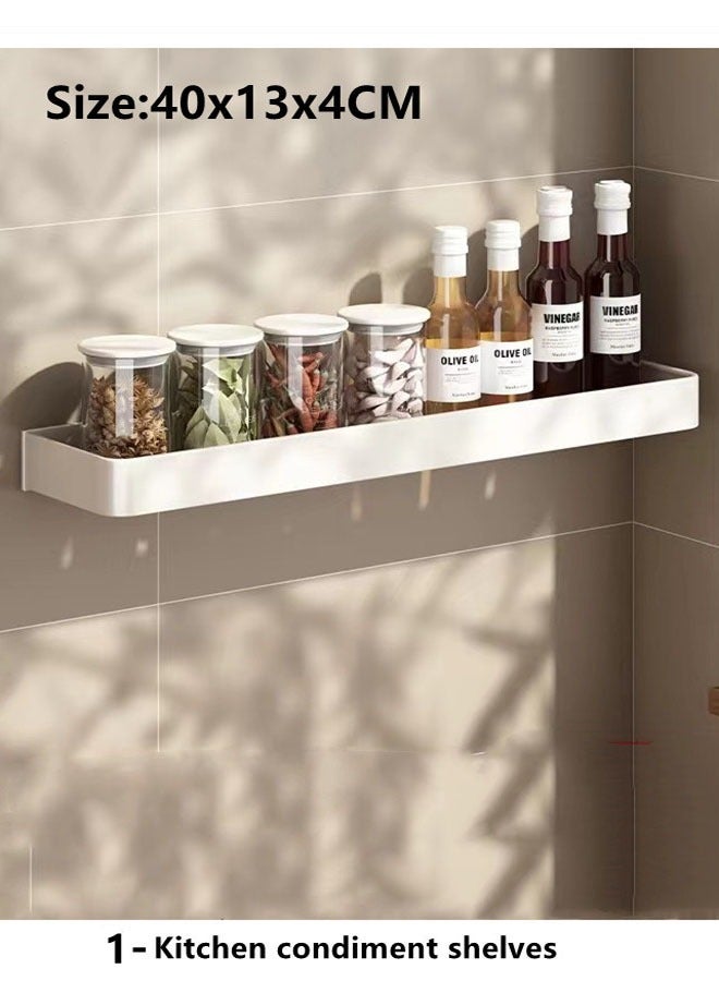 Kutis 2-Piece Kitchen Aluminium Alloy Wall Organizer with 5 Hook Bathroom Wall Mounted  Storage Shelves White 40x13x4 CM - Image 3