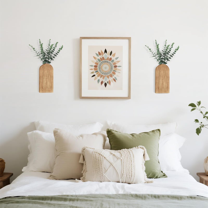 Dahey Wood Wall Planter Vase with Artificial Eucalyptus, 2 Pack Hanging Planter for Indoor Fake Plants Modern Boho Farmhouse Wall Art Decor for Bathroom Bedroom Kitchen Office Home Decoration, Natural - Image 3