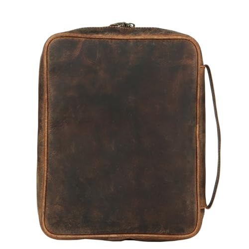 KomalC Leather Bible Cover for Men & Women – Zippered Bible Case with Handle, Note & Pen Organizer – Fits Large Study Bible – 11.5x8.5 Inch (Hunter) - Image 3