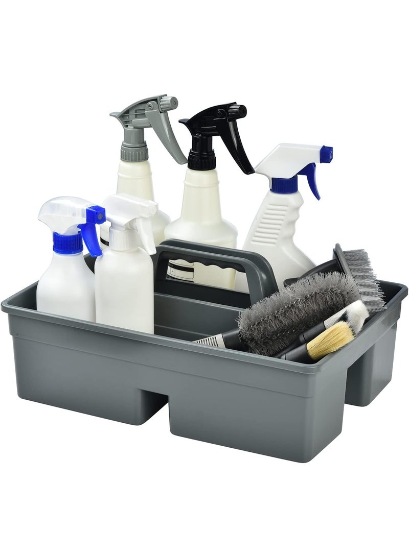 MostNow 3 Compartment Plastic Cleaning Caddy Tray, Stackable Large Commercial Quality Plastic Tool Organizer Bucket with Handle, Grey - Image 1