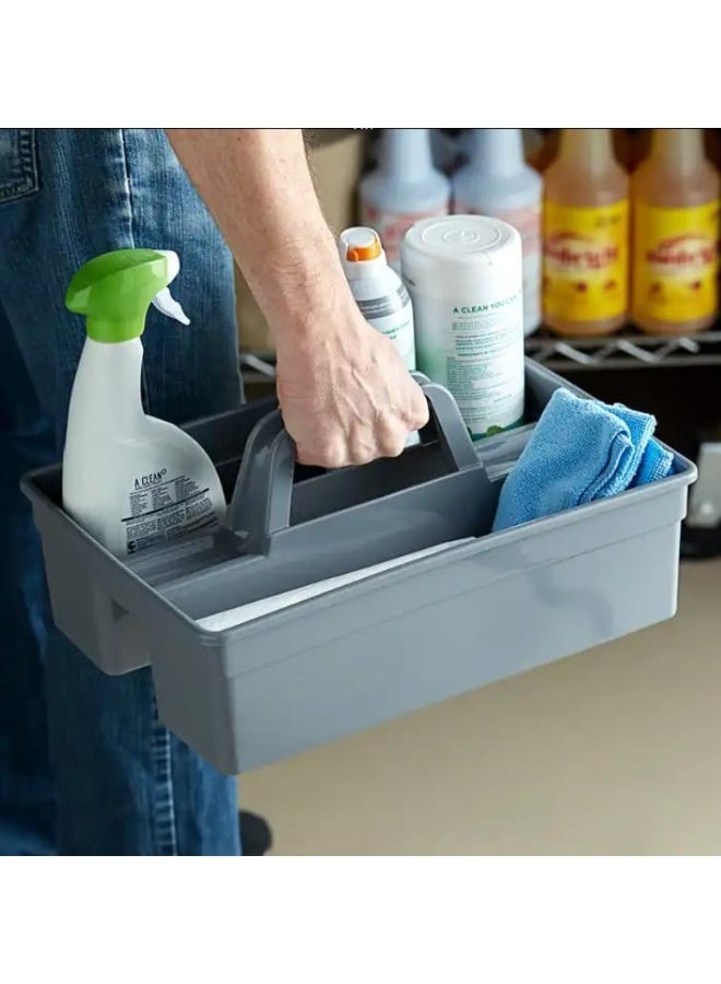 MostNow 3 Compartment Plastic Cleaning Caddy Tray, Stackable Large Commercial Quality Plastic Tool Organizer Bucket with Handle, Grey - Image 3