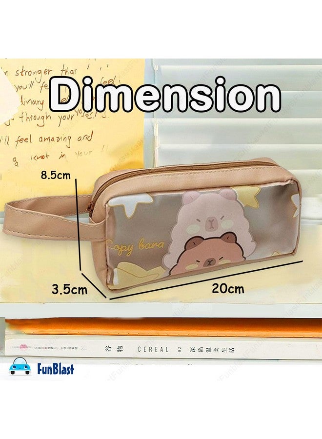 FunBlast Cute Kawaii PVC Pencil Bag, Transparent Pencil Pouch with Zipper Closure Portable Makeup Pouch, Cute Stationery Bag for Students Girls Adults Office - Random Design (Pouch B) - Image 2