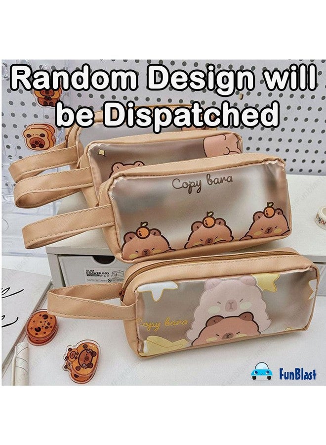 FunBlast Cute Kawaii PVC Pencil Bag, Transparent Pencil Pouch with Zipper Closure Portable Makeup Pouch, Cute Stationery Bag for Students Girls Adults Office - Random Design (Pouch B) - Image 4