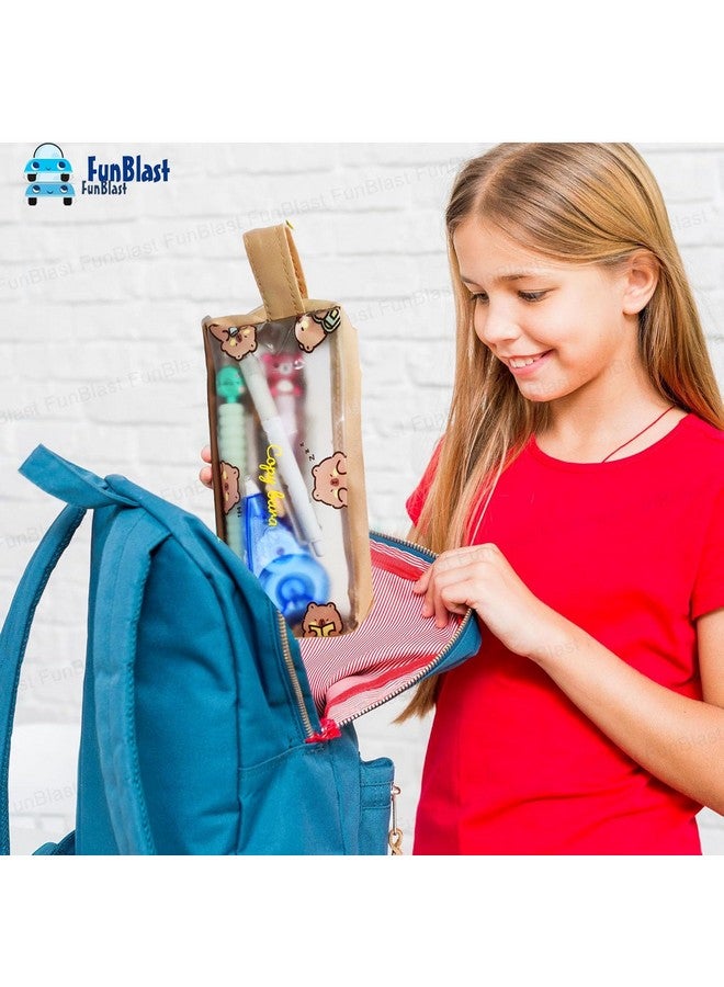 FunBlast Cute Kawaii PVC Pencil Bag, Transparent Pencil Pouch with Zipper Closure Portable Makeup Pouch, Cute Stationery Bag for Students Girls Adults Office - Random Design (Pouch B) - Image 5