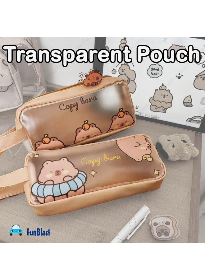 FunBlast Cute Kawaii PVC Pencil Bag, Transparent Pencil Pouch with Zipper Closure Portable Makeup Pouch, Cute Stationery Bag for Students Girls Adults Office - Random Design (Pouch B) - Image 3