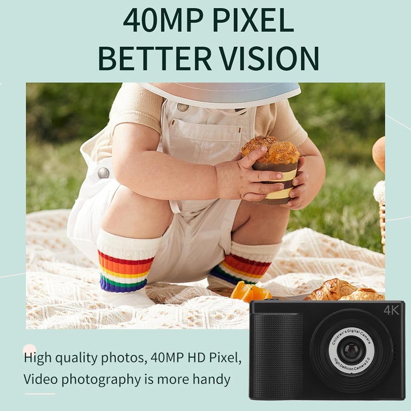 دبوفير كاميرا رقمية Dpofirs FHD 1080P، كاميرا رقمية مع حامل ثلاثي القوائم وعدسة مزدوجة بدقة 40 ميجابكسل عالية الوضوح لتسجيل فيديو سيلفي ممتع للطلاب والأطفال (أسود) - Image 4