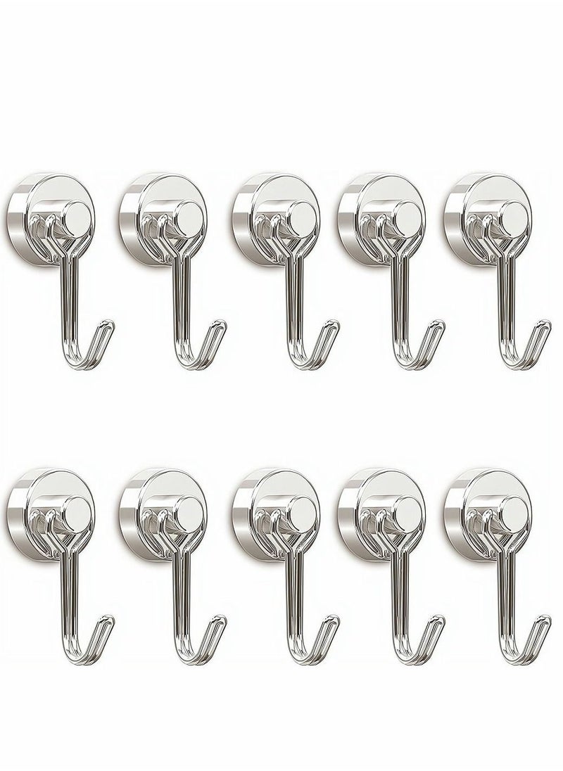 Magnetic Hooks Pack of 10 Silver Heavy Duty Strong Magnet Hook with Rust Proof for Indoor Outdoor Hanging Refrigerator Grill Kitchen Key Holder Locker Classroom  - Image 1