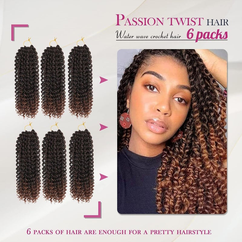 Dansama 6 Packs Passion Twist Hair Water Wave Braiding Hair for Butterfly Style Crochet Braids Bohemian Hair Extensions (12inch, T1B/30, Economy Pack) - Image 2