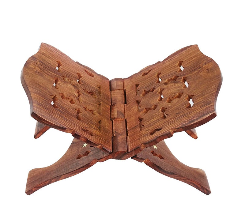 A & S VENTURES A&S Ventures Big Sheesham Wooden Hand Carved Holy Book Stand for Quran, Bible, Gita Reading Book Stand (Brown- 12 Inches) - Image 4