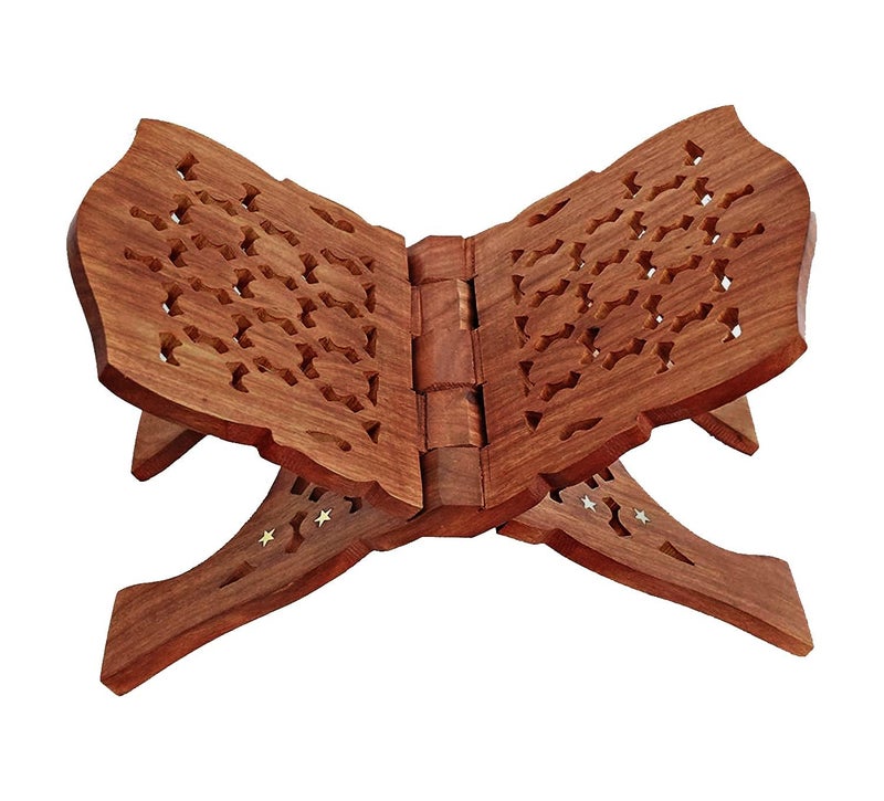 A & S VENTURES A&S Ventures Big Sheesham Wooden Hand Carved Holy Book Stand for Quran, Bible, Gita Reading Book Stand (Brown- 12 Inches) - Image 1
