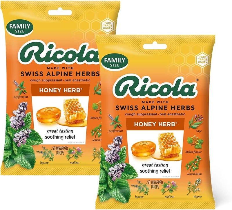 Ricola Honey Herb Herbal Cough Suppressant Throat Drops 50ct Bag Pack of 2 - Image 1