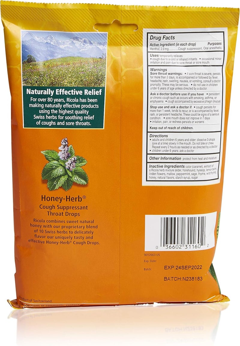 Ricola Honey Herb Herbal Cough Suppressant Throat Drops 50ct Bag Pack of 2 - Image 2