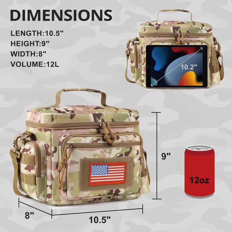 ATRIPACK Lunch Box for Men, Tactical Lunch Bag MOLLE Webbing Leakproof Insulated Large Lunch Cooler Women Adult Meal with Adjustable Shoulder Strap Durable Lunch Pail (Camo-Brown) - Image 5