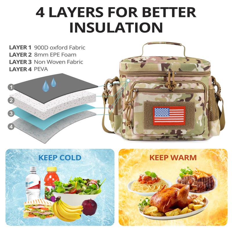 ATRIPACK Lunch Box for Men, Tactical Lunch Bag MOLLE Webbing Leakproof Insulated Large Lunch Cooler Women Adult Meal with Adjustable Shoulder Strap Durable Lunch Pail (Camo-Brown) - Image 4