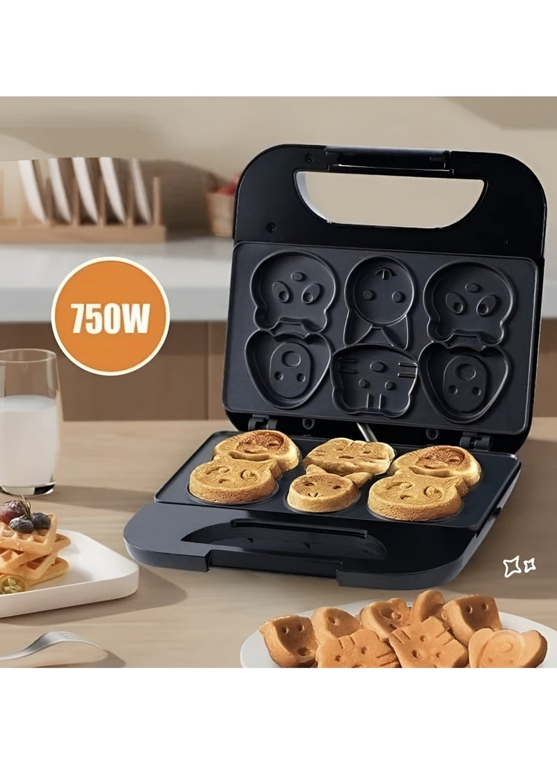 Generic Cartoon Cookie Maker with 6 Slot Non Stick Easy for Home, Office, Parties, Birthdays for Kids and Children 750W Black  - Image 1
