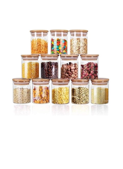 Glass Jars Sets, 12 Pcs Spice Jars with Bamboo Airtight Lids, 6.7OZ Small Food Storage Containers, 200ML Sealed Jars,Tea Jars, Bamboo Lids Jars, Bottles Multi-spec Candy Jars, for Home/Kitchen