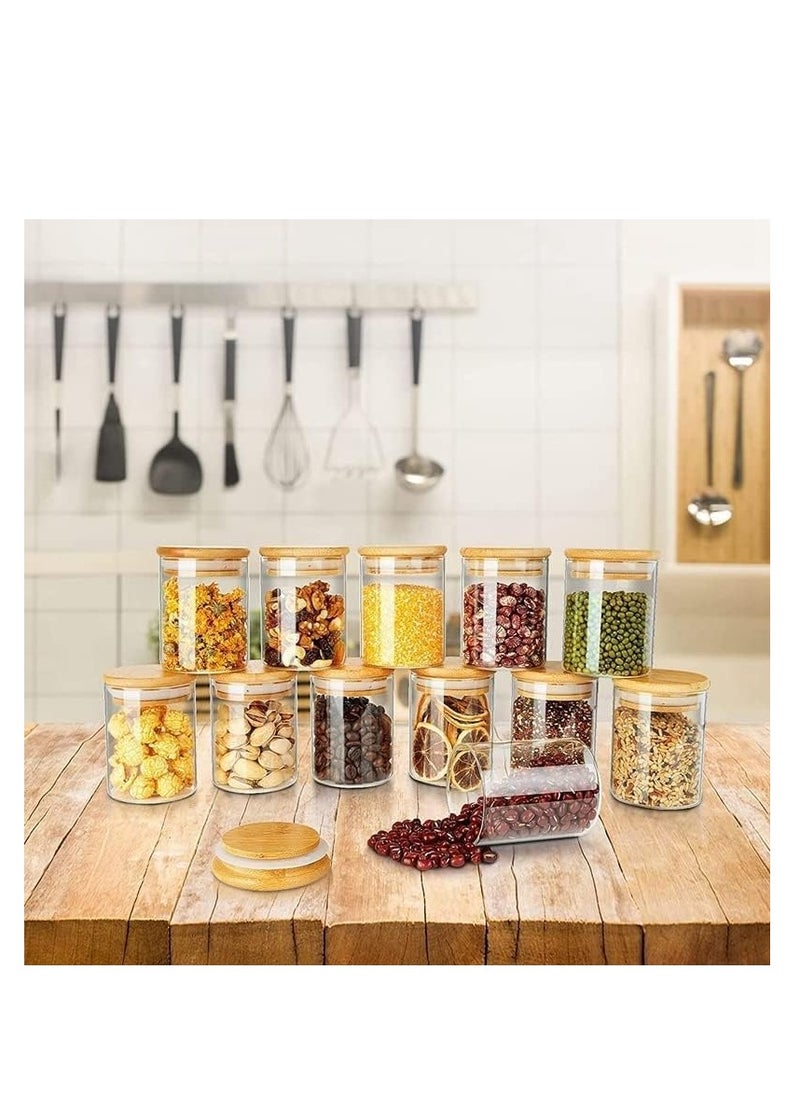 Glass Jars Sets, 12 Pcs Spice Jars with Bamboo Airtight Lids, 6.7OZ Small Food Storage Containers, 200ML Sealed Jars,Tea Jars, Bamboo Lids Jars, Bottles Multi-spec Candy Jars, for Home/Kitchen