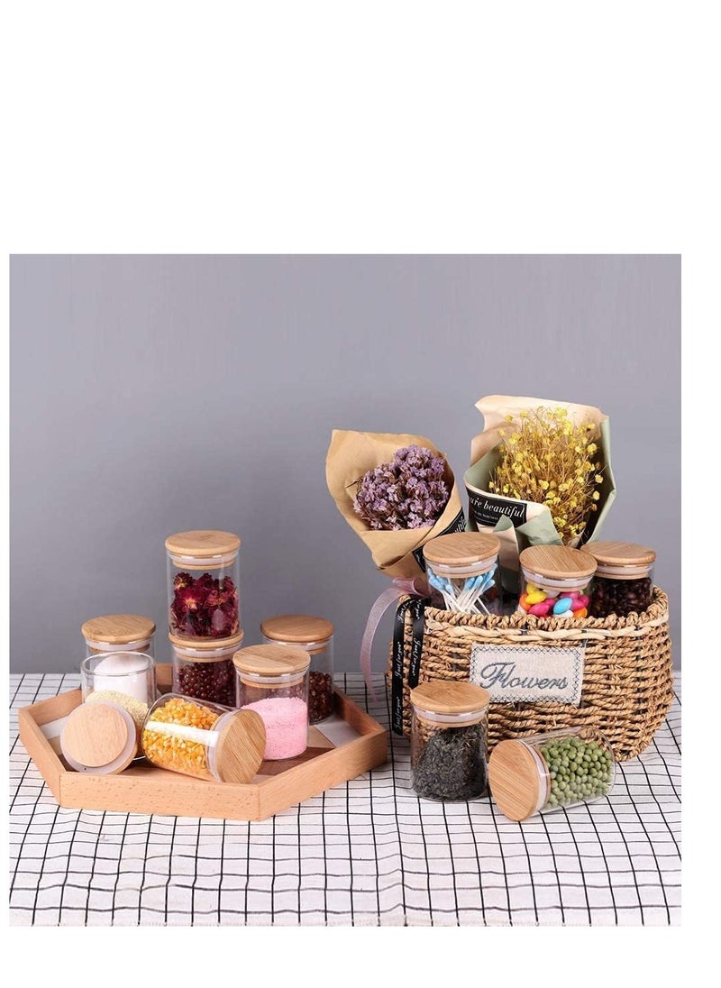 Glass Jars Sets, 12 Pcs Spice Jars with Bamboo Airtight Lids, 6.7OZ Small Food Storage Containers, 200ML Sealed Jars,Tea Jars, Bamboo Lids Jars, Bottles Multi-spec Candy Jars, for Home/Kitchen