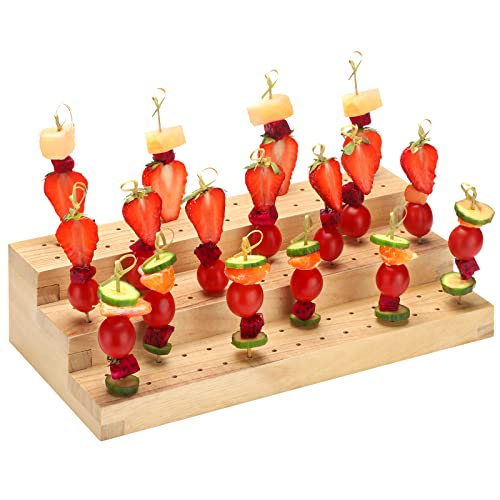 Food Skewer Holder Wooden Pick Stand Catering Supplies Buffet Display Board with Holes Rectangular Appetizer Skewers Tray Multi Level Food Display Stands for Party Cocktail Pick Stand 3 Tier
