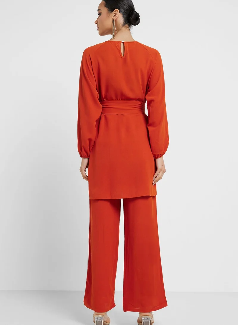 Khizana Belted Top And Pant Set