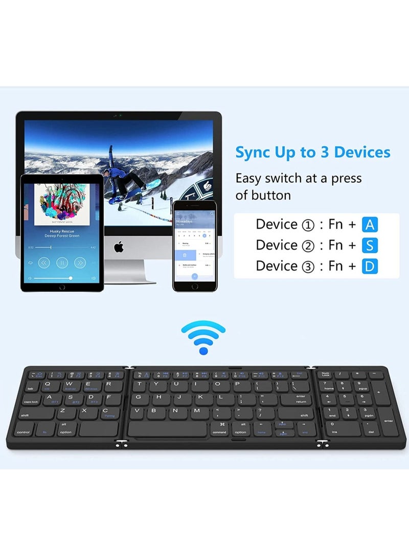 ELTRAZONE Foldable Bluetooth Keyboard Folding Wireless Portable Keyboard with Numeric Keypad, USB-C Rechargeable for iOS Android Windows System Laptop Tablet Smartphone Device  - Image 3