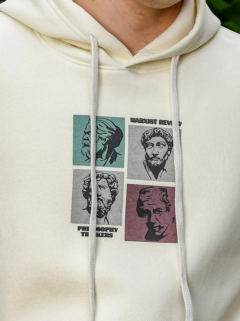 Maniac  Maniac Mens Printed Full Sleeve Cream Fleece Hood Sweatshirt for Men | Best Price UAE