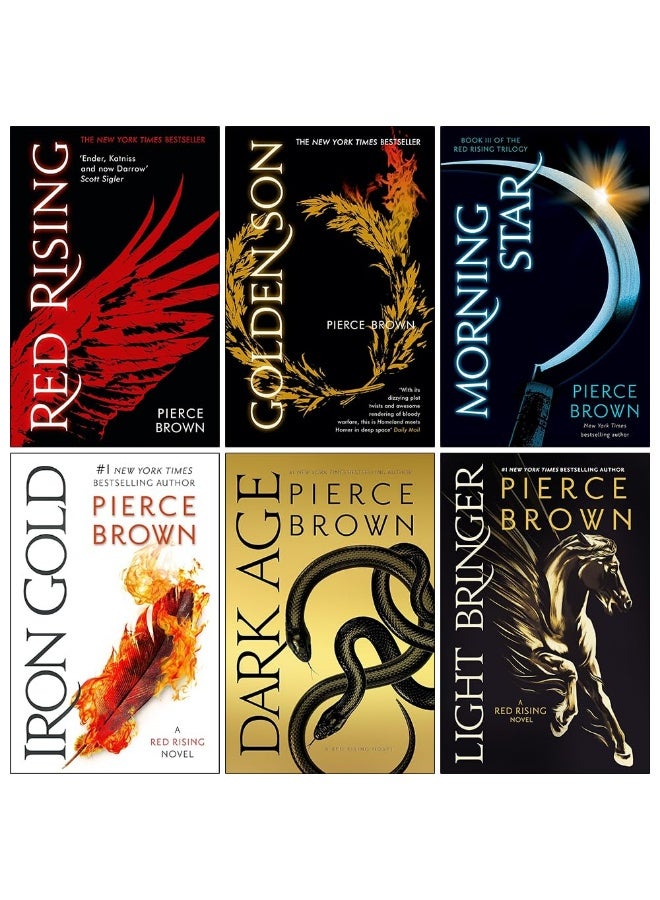 مجموعة كتب سلسلة Red Rising المكونة من 6 كتب من تأليف بيرس براون (Red Rising، Golden Son، Morning Star، Iron Gold، Dark Age و Light Bringer)