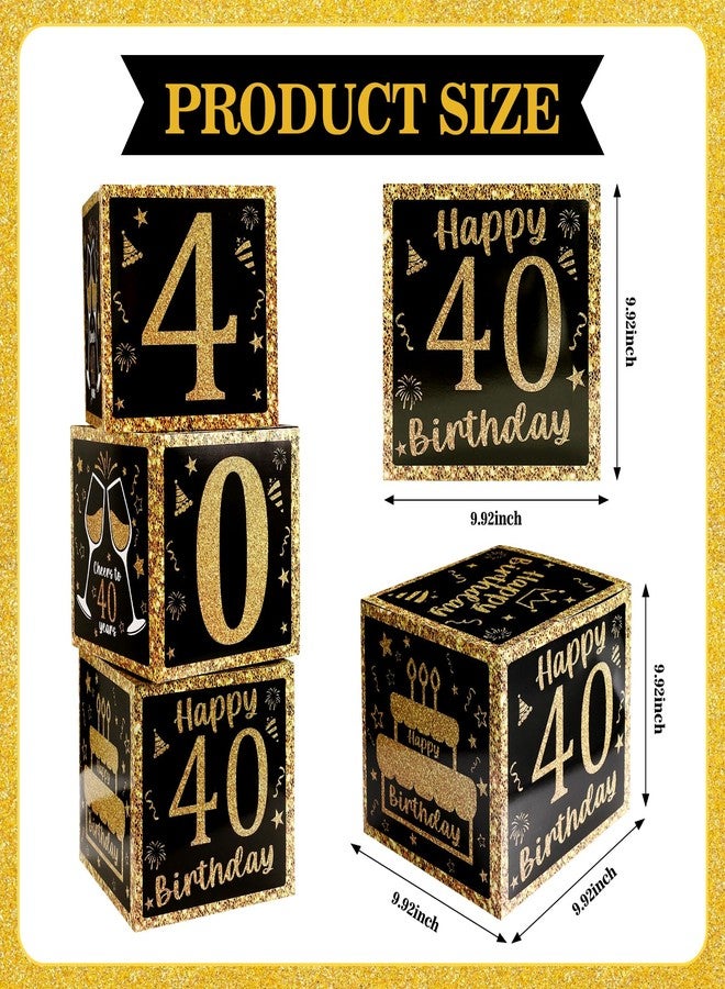 Funsky 40th Birthday Decorations for Men Women,3PCS Black and Gold Happy 40 Year Old Birthday Party Supplies Table Decorations,40th Birthday Balloons Boxes Decor - Image 2