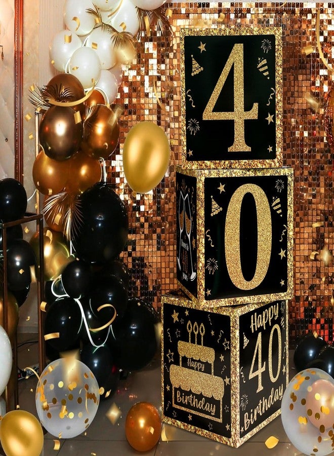 Funsky 40th Birthday Decorations for Men Women,3PCS Black and Gold Happy 40 Year Old Birthday Party Supplies Table Decorations,40th Birthday Balloons Boxes Decor - Image 5