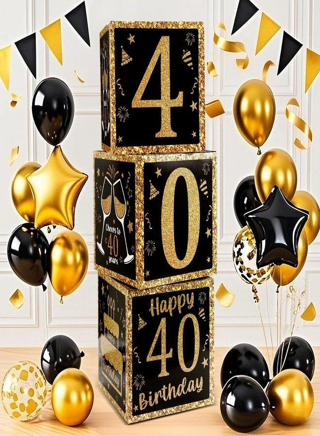 Funsky 40th Birthday Decorations for Men Women,3PCS Black and Gold Happy 40 Year Old Birthday Party Supplies Table Decorations,40th Birthday Balloons Boxes Decor - Image 1