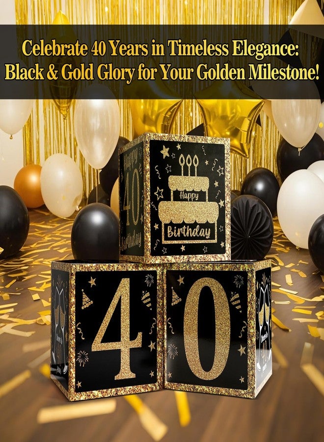 Funsky 40th Birthday Decorations for Men Women,3PCS Black and Gold Happy 40 Year Old Birthday Party Supplies Table Decorations,40th Birthday Balloons Boxes Decor - Image 4
