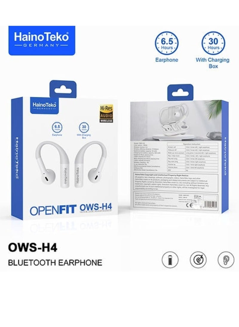 هينو تيكو سماعة أذن بلوتوث OWS-H4 OpenFit مع أداء صوت عالي الجودة وعناصر تحكم باللمس وإلغاء الضوضاء باللون الأبيض - Image 4
