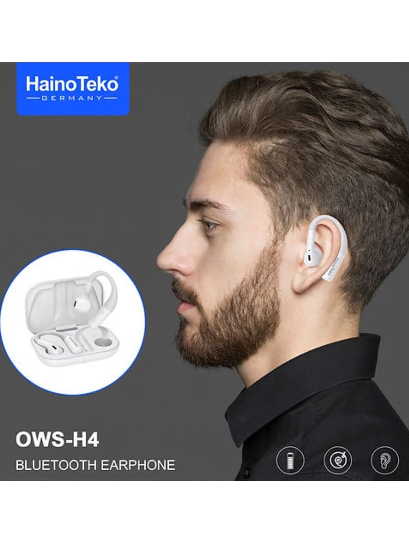 هينو تيكو سماعة أذن بلوتوث OWS-H4 OpenFit مع أداء صوت عالي الجودة وعناصر تحكم باللمس وإلغاء الضوضاء باللون الأبيض - Image 2