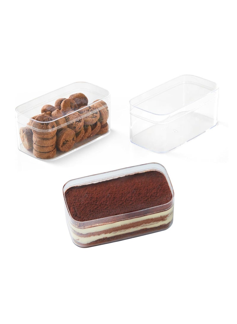 FUFU أكواب حلوى مستطيلة بلاستيكية disposable من FUFU عدد 12 مع أغطية - مثالية للتيراميسو، الموس، سلطات الفواكه، والمزيد! (11.7 × 6 × 5 سم) - Image 1