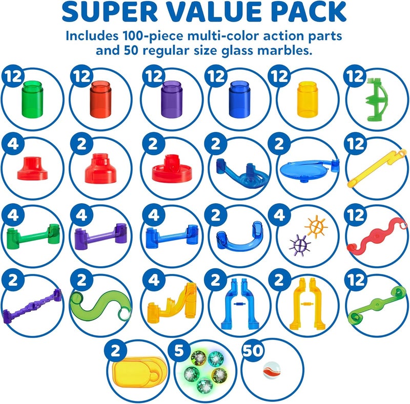 JOYIN Marble Run Premium Toy Set (170 Pcs), Construction Building Blocks Toys, STEM Educational Building Block Toy(120 Plastic Pieces + 50 Glass Marbles) - Image 2