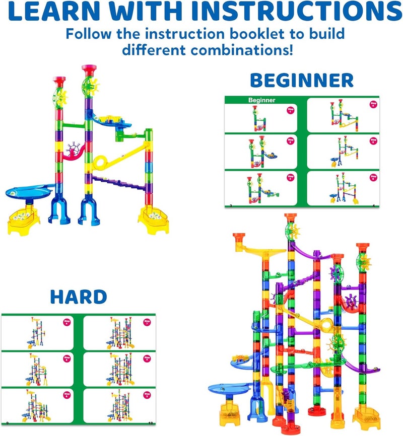 JOYIN Marble Run Premium Toy Set (170 Pcs), Construction Building Blocks Toys, STEM Educational Building Block Toy(120 Plastic Pieces + 50 Glass Marbles) - Image 3