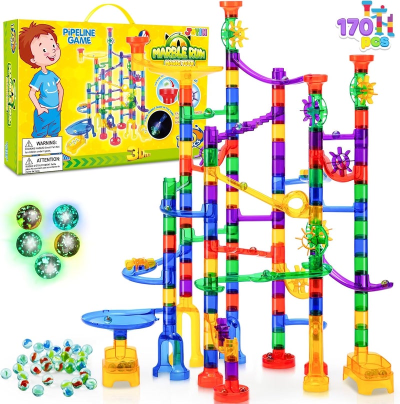 JOYIN Marble Run Premium Toy Set (170 Pcs), Construction Building Blocks Toys, STEM Educational Building Block Toy(120 Plastic Pieces + 50 Glass Marbles) - Image 1