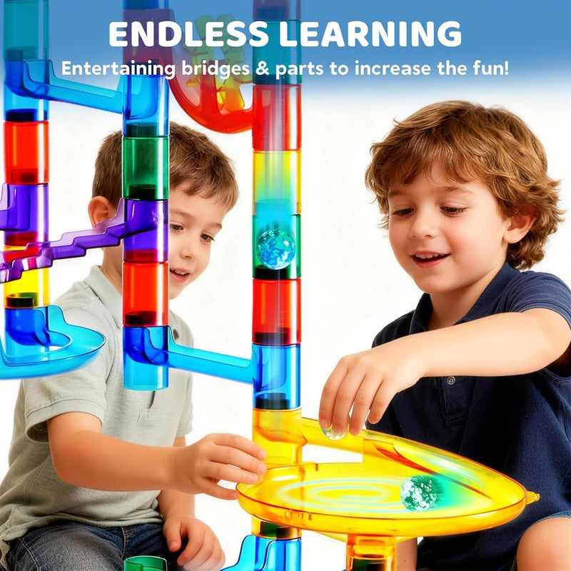 JOYIN Marble Run Premium Toy Set (170 Pcs), Construction Building Blocks Toys, STEM Educational Building Block Toy(120 Plastic Pieces + 50 Glass Marbles) - Image 5
