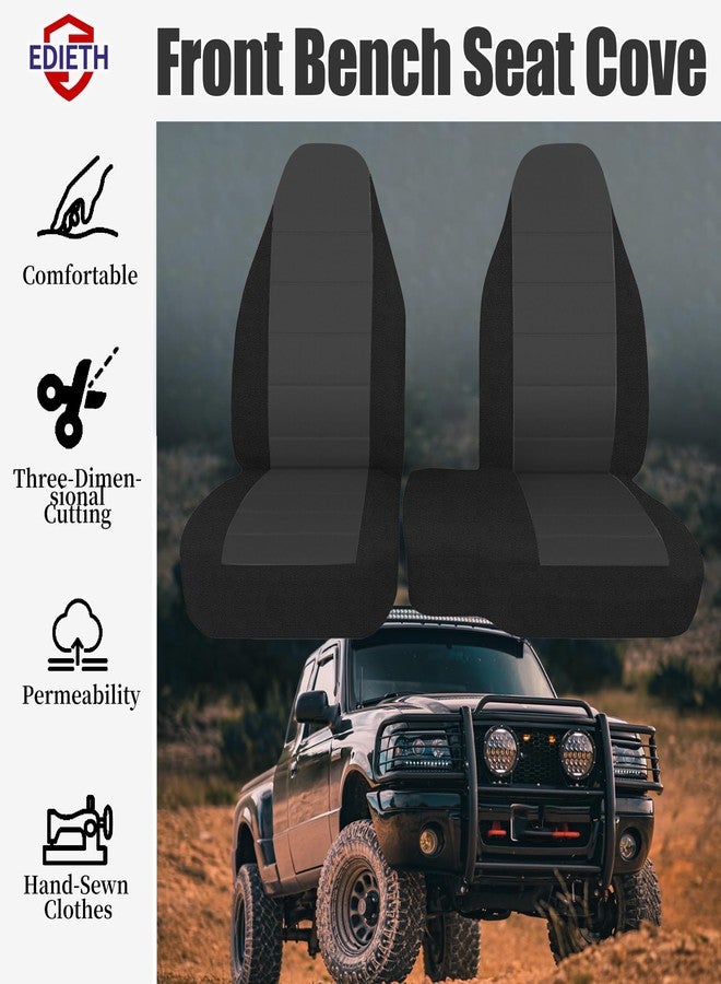EDIETH 2Pcs 60/40 Black & Dark Gray Cloth High Back Bench Seat Cover Compatible with Ford Ranger XLT 1998 1999 2000 2001 2002 2003 (Without Console Cover) - Image 2