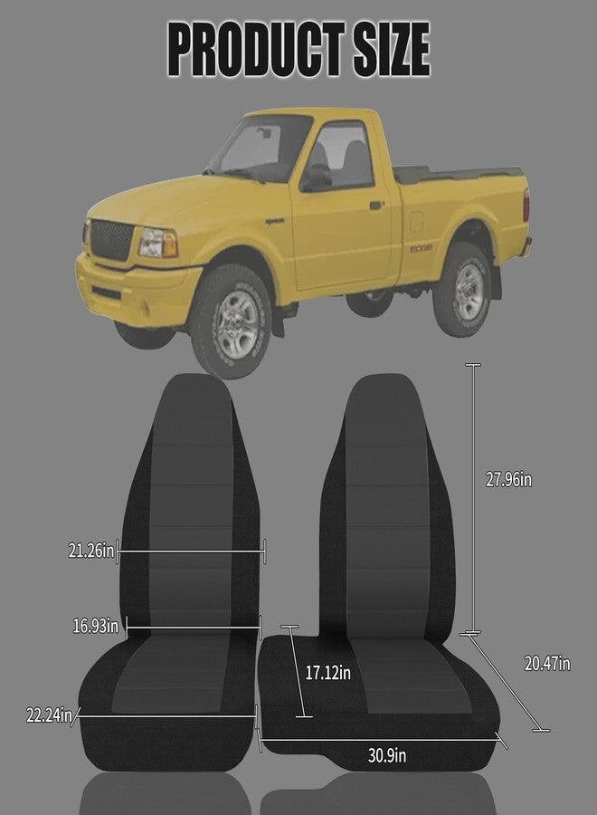 EDIETH 2Pcs 60/40 Black & Dark Gray Cloth High Back Bench Seat Cover Compatible with Ford Ranger XLT 1998 1999 2000 2001 2002 2003 (Without Console Cover) - Image 4