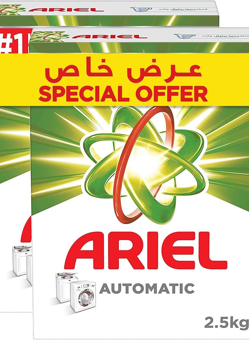 اريال مسحوق غسيل أوتوماتيكي، رائحة أصلية، غسيل نظيف خالي من البقع، مسحوق غسيل، عبوة مزدوجة، 2.5 كجم