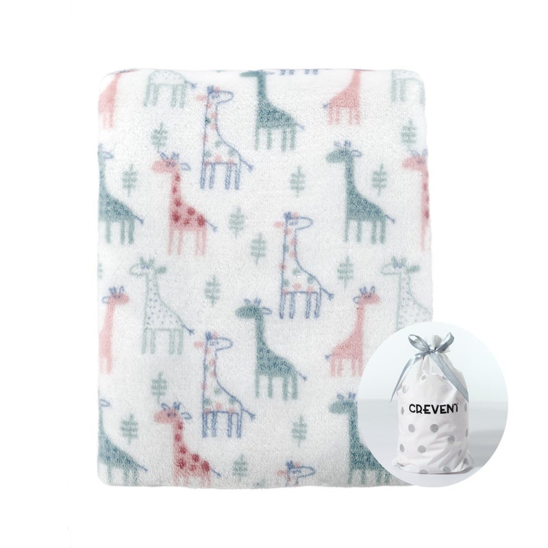 CREVENT Cute Silky Plush Baby Blanket for Girls & Boys Infants Toddlers Newborns Crib Cot Stroller, Giftable Suitable for All Season - Ivory Giraffe - Image 1