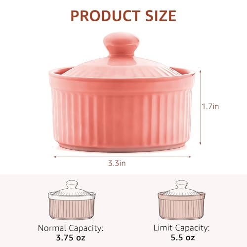 Meltset M Meltset 5.5 Oz Ramekins with Lids Oven Safe Ceramics Ramekin Bowls for Baking, Porcelain Bake Dishes for Souffle, Creme Brulee, Lava Cake, Ice Cream Desserts, Snacks (Set of 5） - Image 2