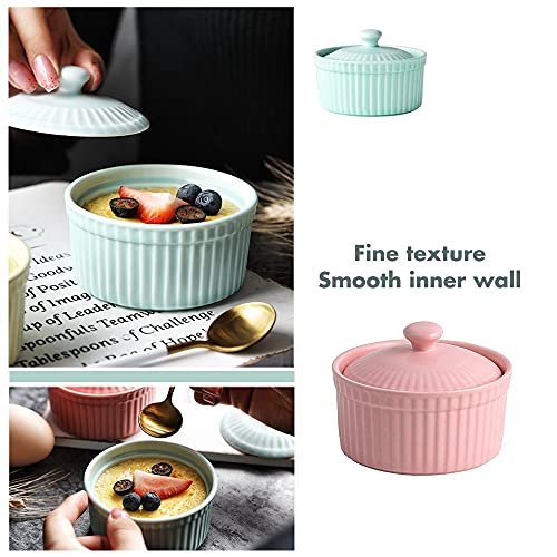 Meltset M Meltset 5.5 Oz Ramekins with Lids Oven Safe Ceramics Ramekin Bowls for Baking, Porcelain Bake Dishes for Souffle, Creme Brulee, Lava Cake, Ice Cream Desserts, Snacks (Set of 5） - Image 3