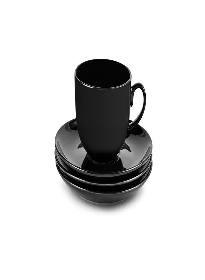 Hitkari Porcelain Black Sea Cup & Saucer Set of 6 | for Morning & Evening Tea | Material: Porcelain | Microwave & Dishwasher Safe - Image 2