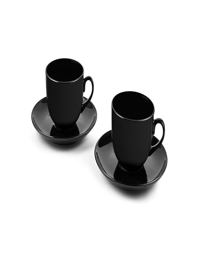Hitkari Porcelain Black Sea Cup & Saucer Set of 6 | for Morning & Evening Tea | Material: Porcelain | Microwave & Dishwasher Safe - Image 1