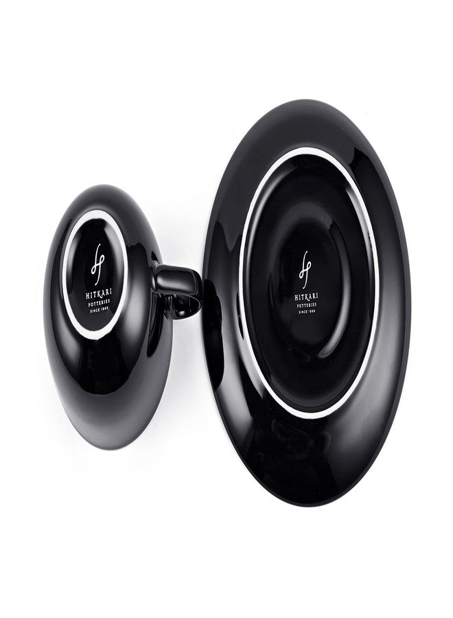 Hitkari Porcelain Black Sea Cup & Saucer Set of 6 | for Morning & Evening Tea | Material: Porcelain | Microwave & Dishwasher Safe - Image 5